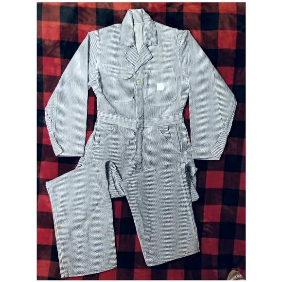 ☆☆TRUE VINTAGE☆☆1960's HICKORY STRIPE SELVEDGE COVERALLS‐ 30"x30" - Picture 3 of 11